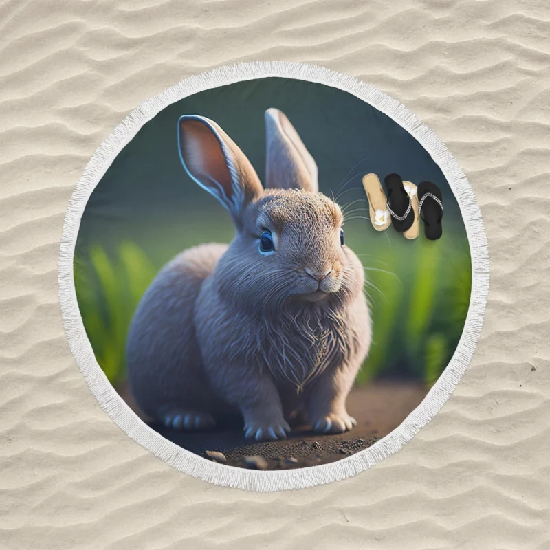 Rabbit With Stone Texture Round Beach Towel