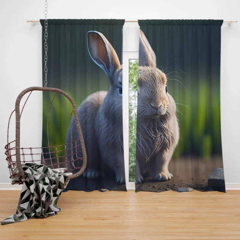 Rabbit With Stone Texture Window Curtain