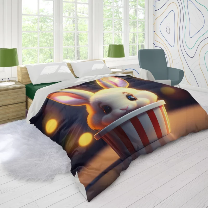 Rabbit With Striped Cup Duvet Cover