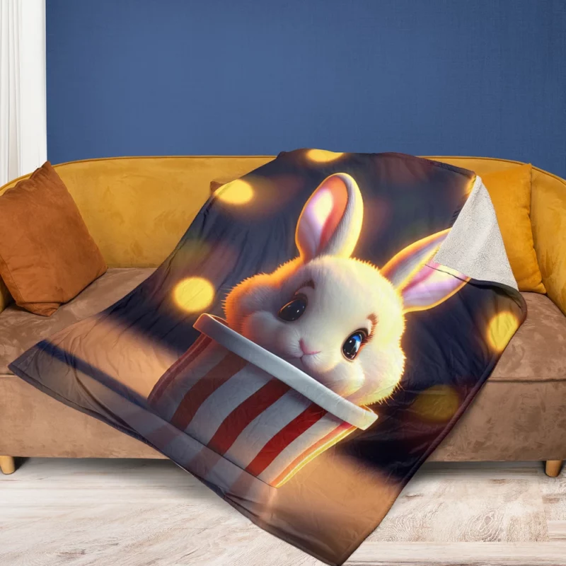 Rabbit With Striped Cup Fleece Blanket 1