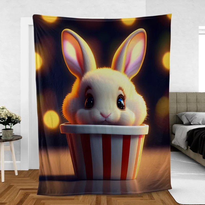 Rabbit With Striped Cup Fleece Blanket