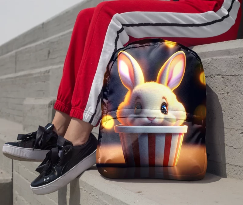 Rabbit With Striped Cup Minimalist Backpack 1