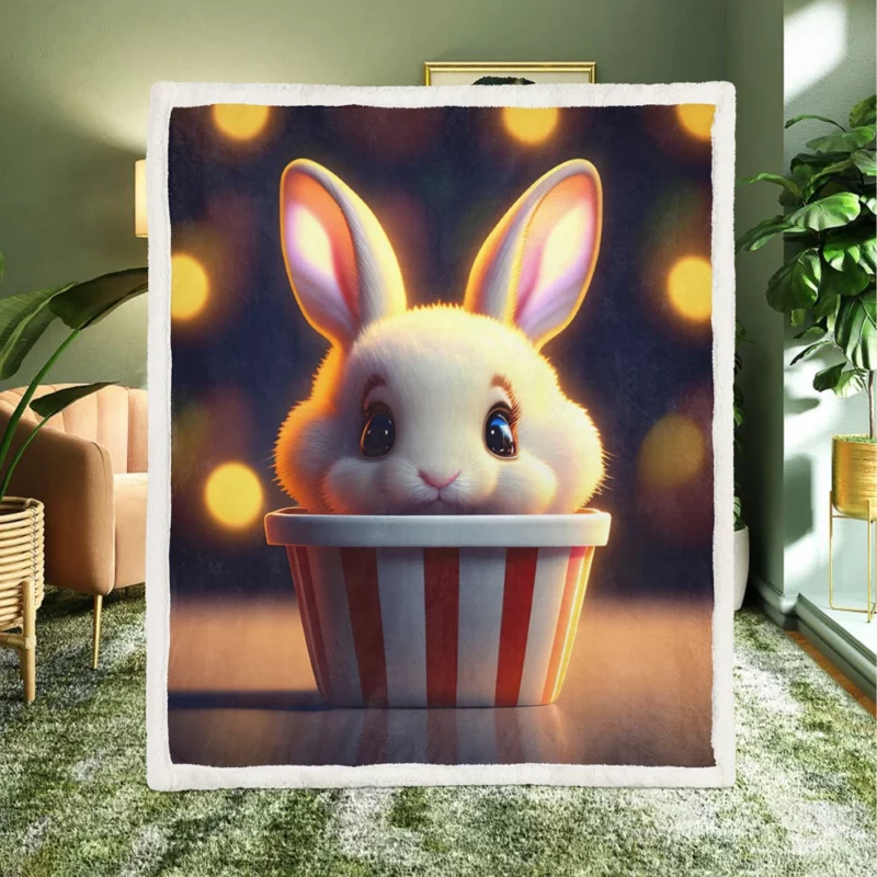 Rabbit With Striped Cup Sherpa Fleece Blanket