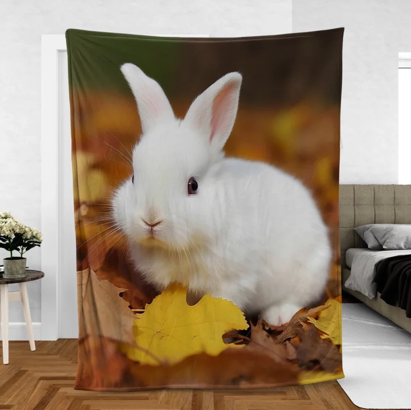 Rabbit in Autumn Leaves Fleece Blanket