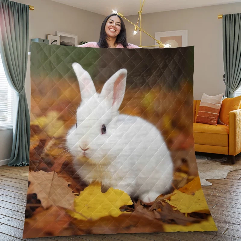 Rabbit in Autumn Leaves Quilt Blanket