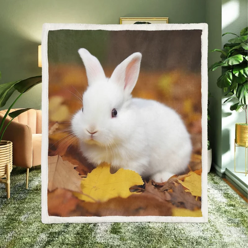 Rabbit in Autumn Leaves Sherpa Fleece Blanket