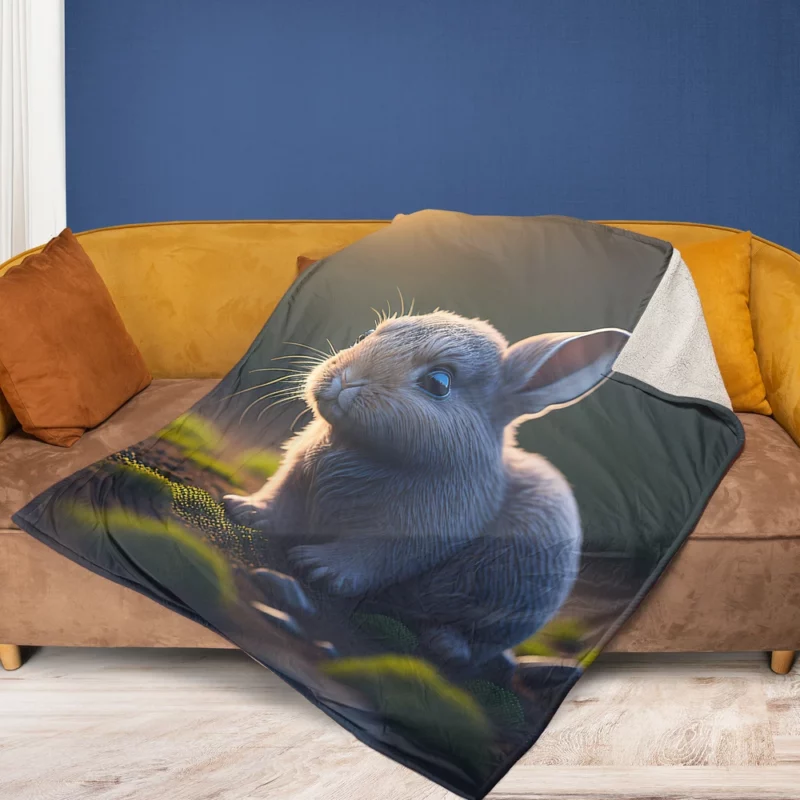 Rabbit in Grassland Fleece Blanket 1