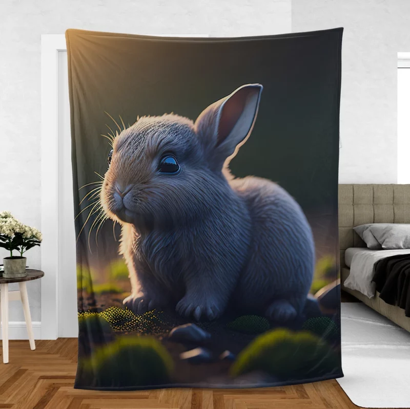 Rabbit in Grassland Fleece Blanket