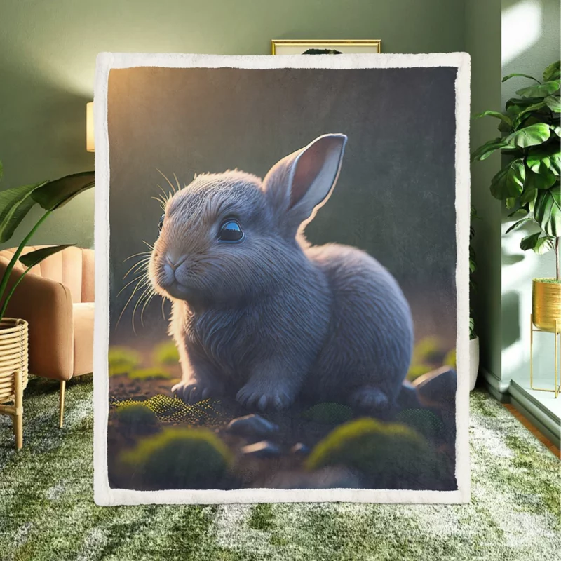 Rabbit in Grassland Sherpa Fleece Blanket