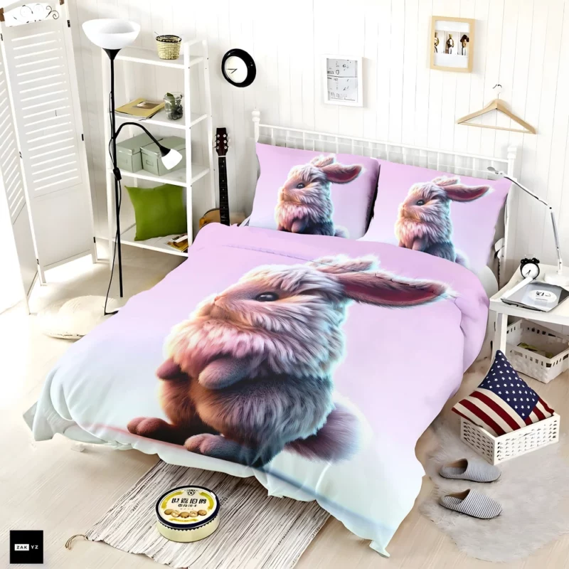 Rabbit on Pink Background Bedding Set