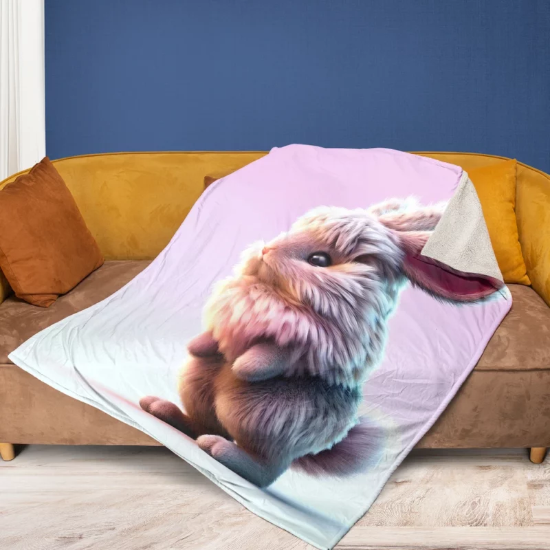 Rabbit on Pink Background Fleece Blanket 1