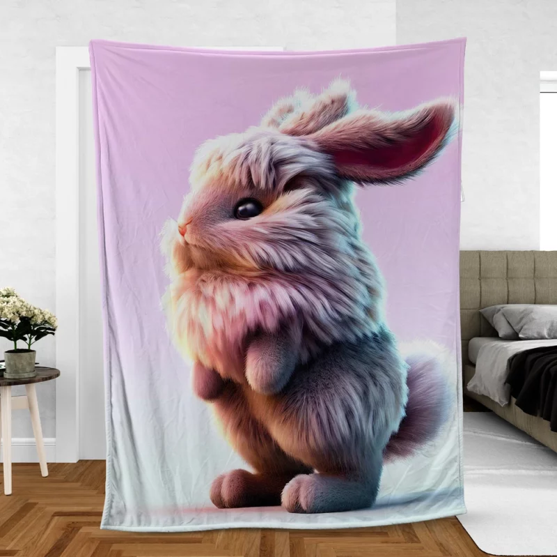 Rabbit on Pink Background Fleece Blanket