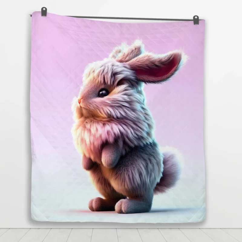 Rabbit on Pink Background Quilt Blanket 1