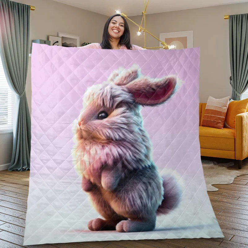 Rabbit on Pink Background Quilt Blanket