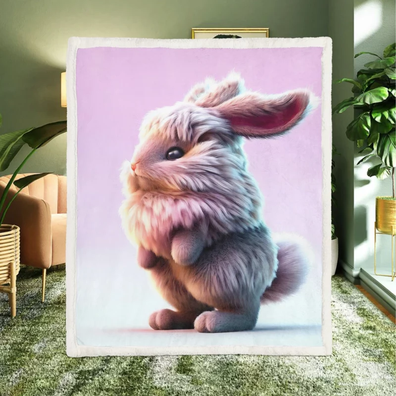 Rabbit on Pink Background Sherpa Fleece Blanket