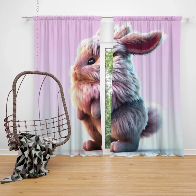 Rabbit on Pink Background Window Curtain