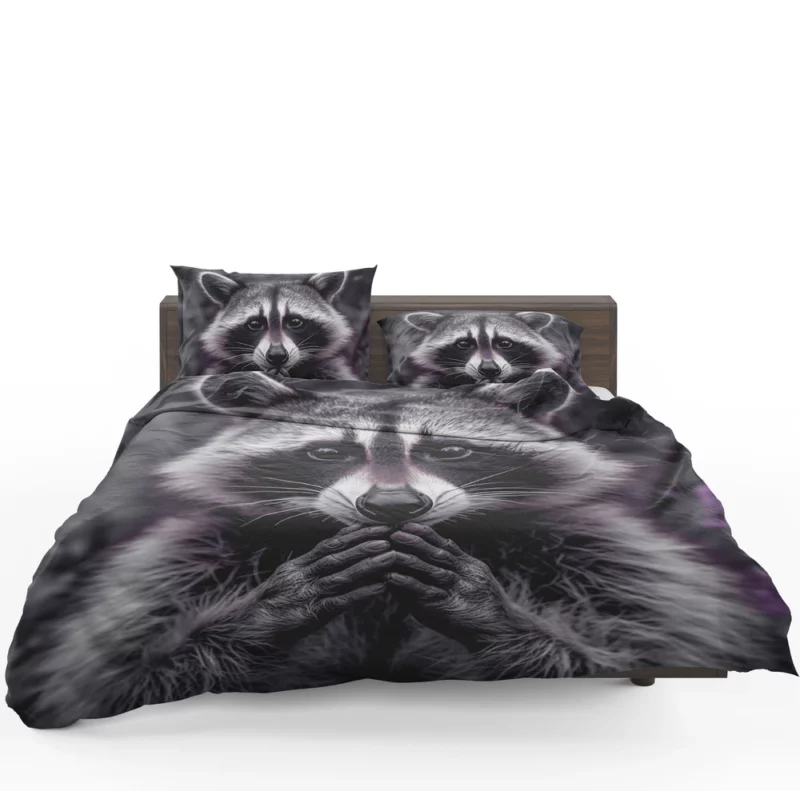 Raccoon Contemplation Among Purple Flowers Bedding Set 1