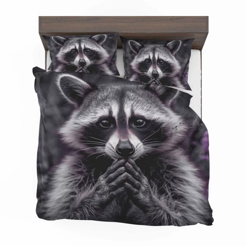 Raccoon Contemplation Among Purple Flowers Bedding Set 2