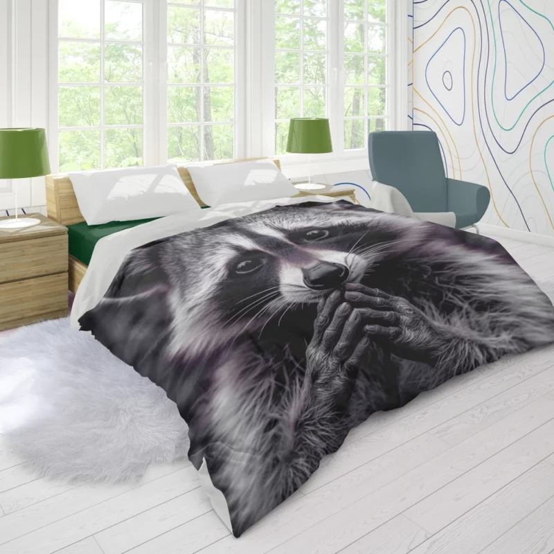 Raccoon Contemplation Among Purple Flowers Duvet Cover