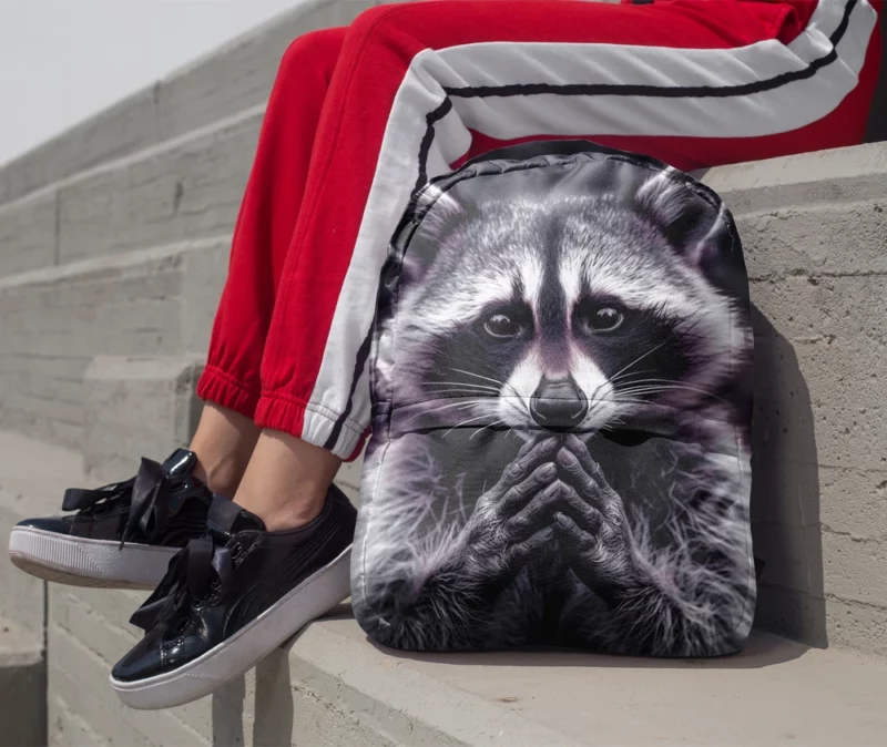 Raccoon Contemplation Among Purple Flowers Minimalist Backpack 1