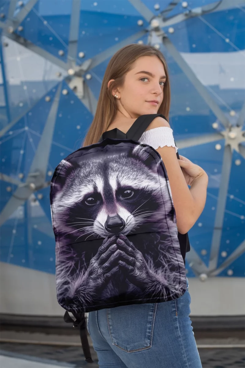 Raccoon Contemplation Among Purple Flowers Minimalist Backpack 2