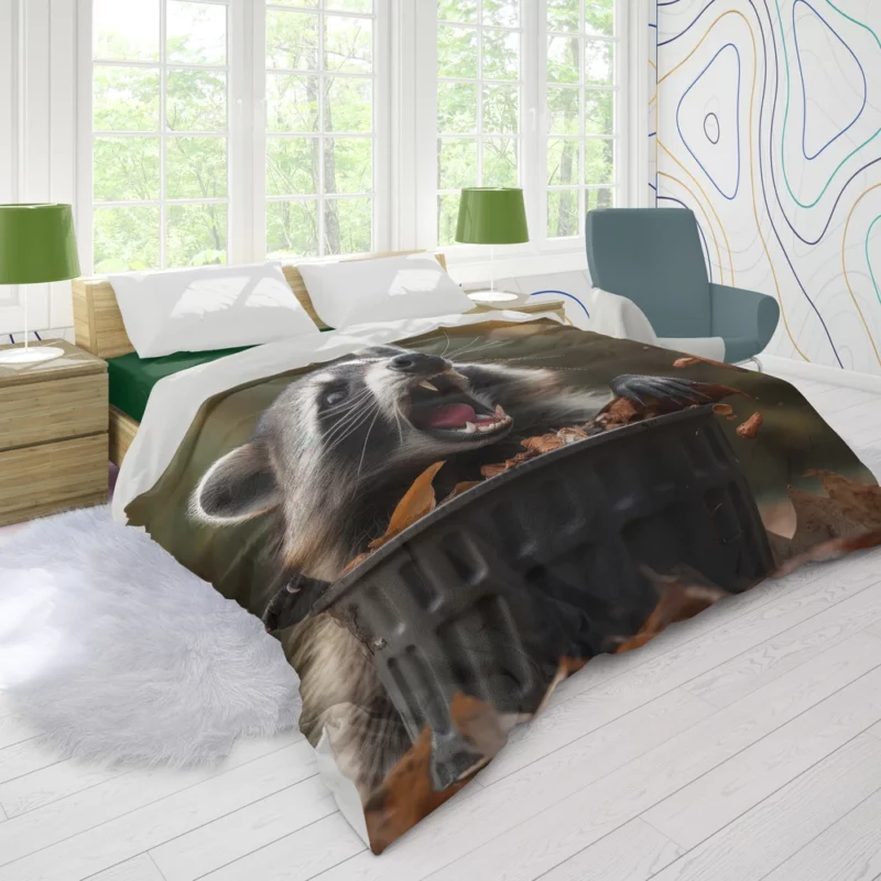 Raccoon and the Trash Can Autumn Encounter Duvet Cover