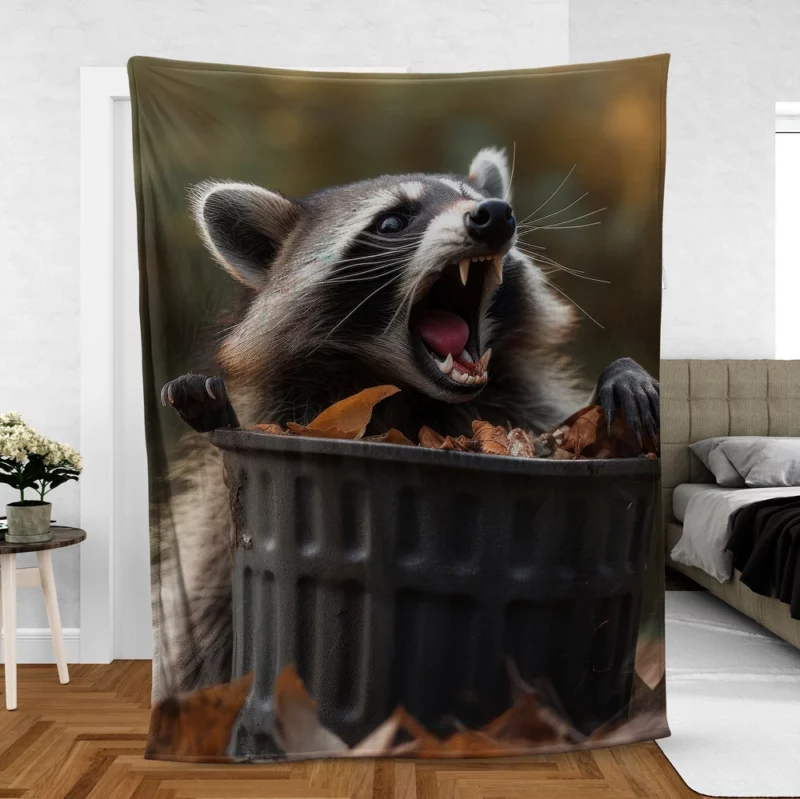 Raccoon and the Trash Can Autumn Encounter Fleece Blanket