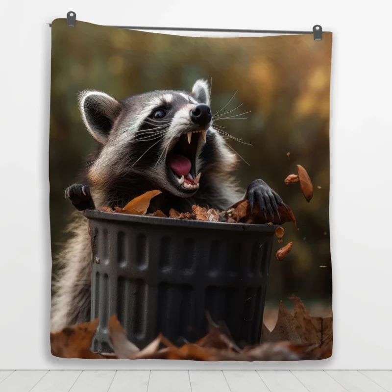 Raccoon and the Trash Can Autumn Encounter Quilt Blanket 1