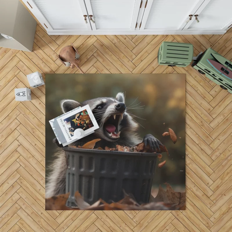 Raccoon and the Trash Can Autumn Encounter Rug