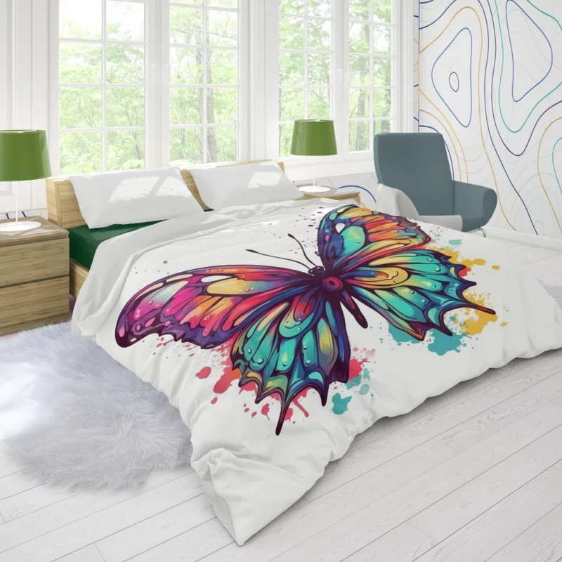 Rainbow Butterfly Vector Sketch Duvet Cover