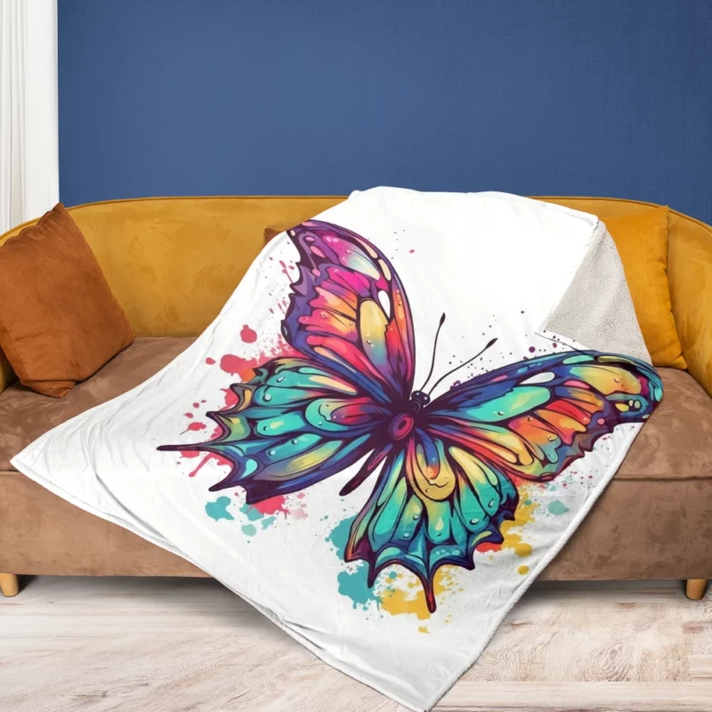 Rainbow Butterfly Vector Sketch Fleece Blanket 1