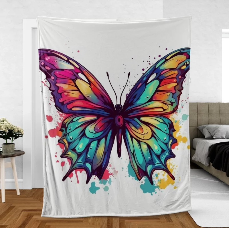 Rainbow Butterfly Vector Sketch Fleece Blanket