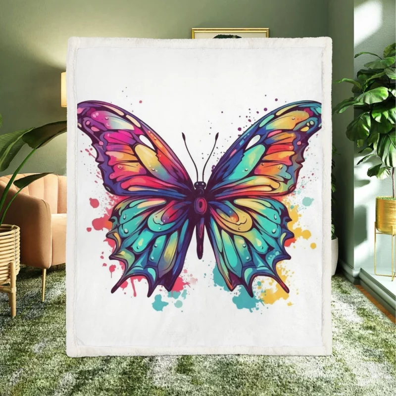 Rainbow Butterfly Vector Sketch Sherpa Fleece Blanket