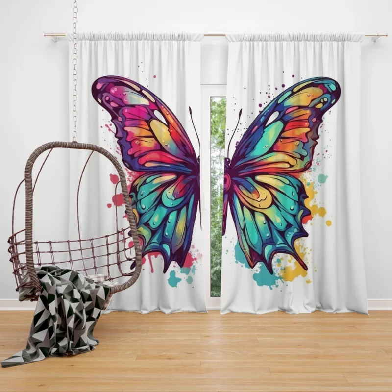 Rainbow Butterfly Vector Sketch Window Curtain