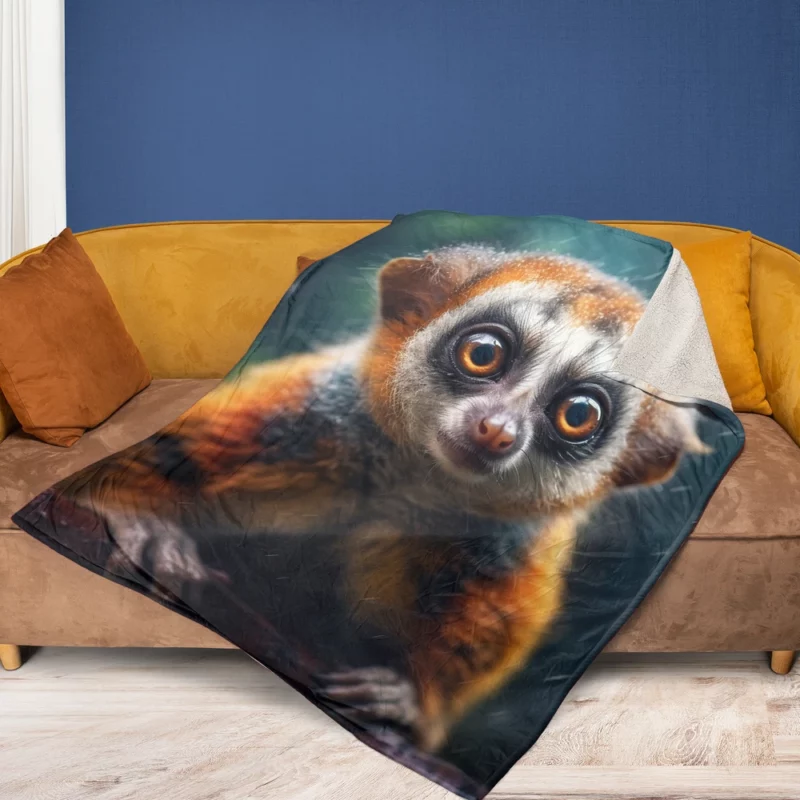 Rainy Day Ring-Tailed Lemur Fleece Blanket 1