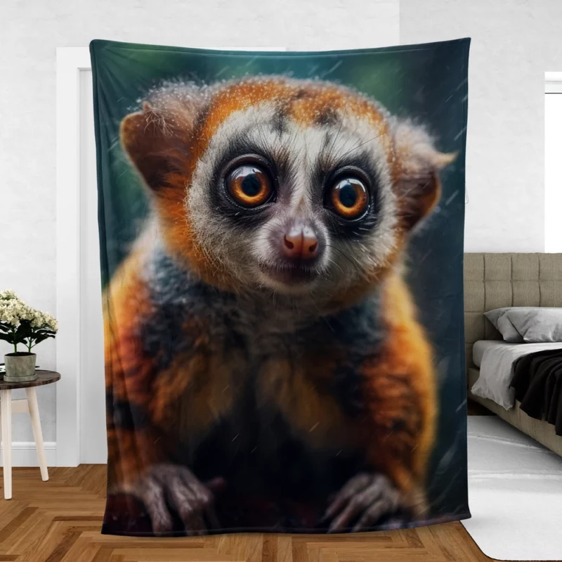 Rainy Day Ring-Tailed Lemur Fleece Blanket