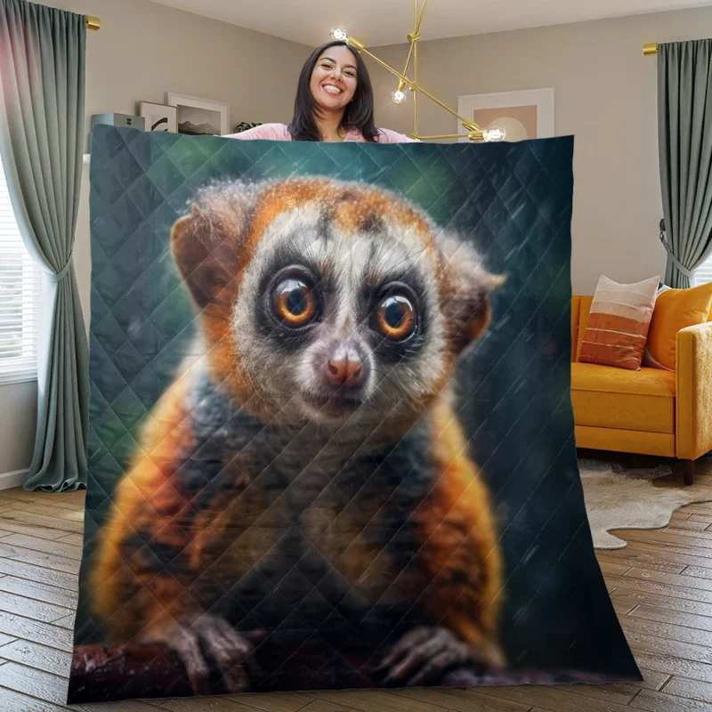 Rainy Day Ring-Tailed Lemur Quilt Blanket