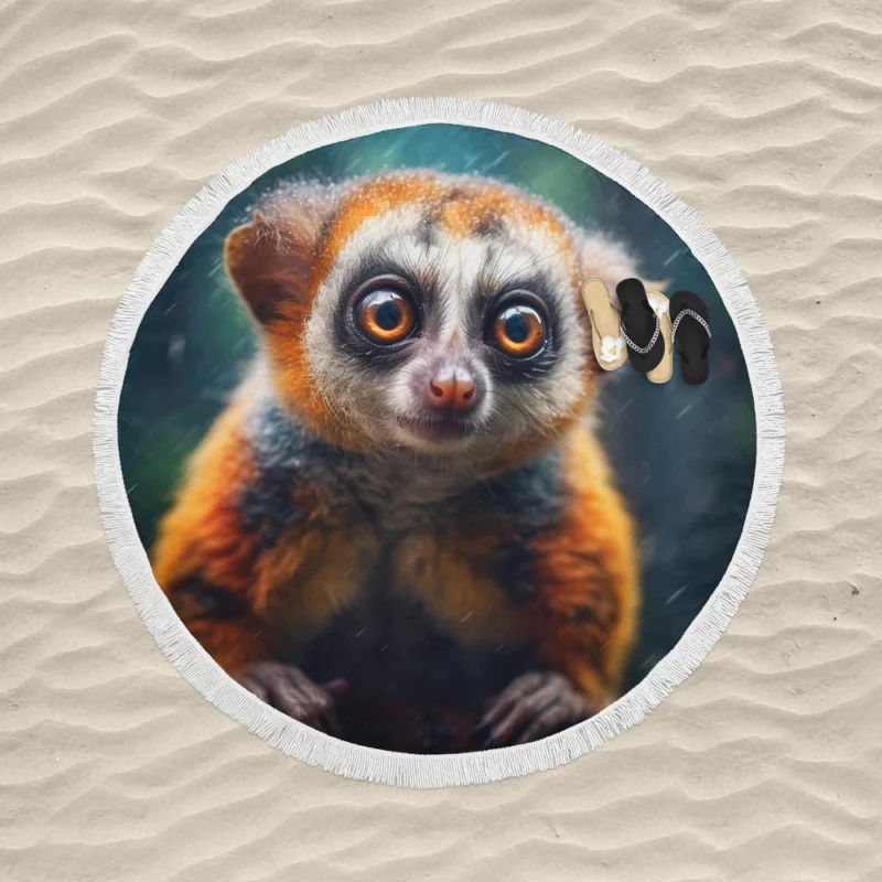 Rainy Day Ring-Tailed Lemur Round Beach Towel