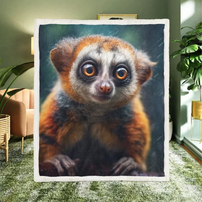 Rainy Day Ring-Tailed Lemur Sherpa Fleece Blanket