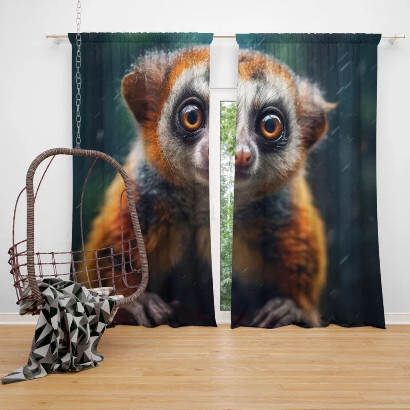 Rainy Day Ring-Tailed Lemur Window Curtain