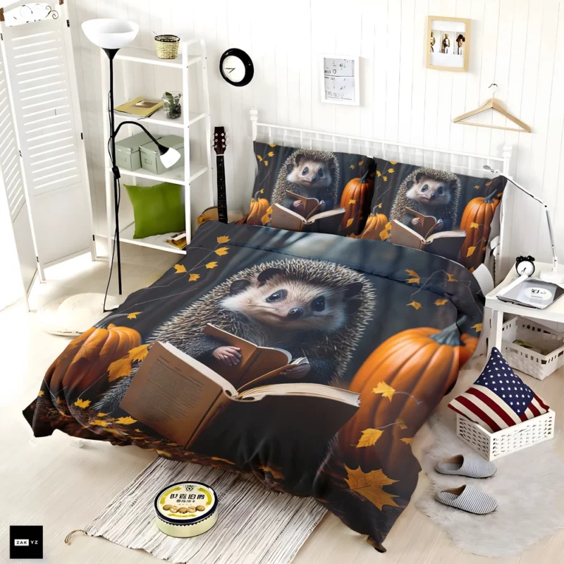 Reading Hedgehog Illustration Bedding Set