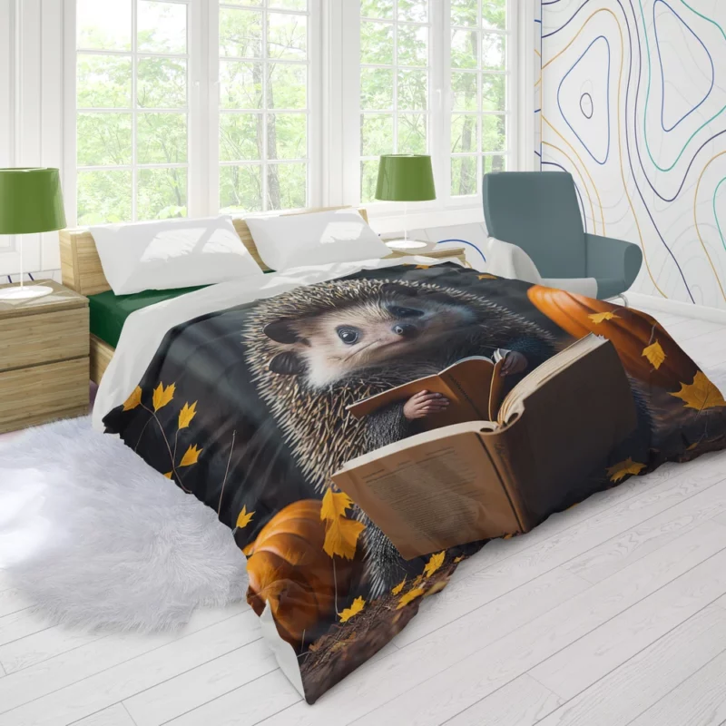 Reading Hedgehog Illustration Duvet Cover