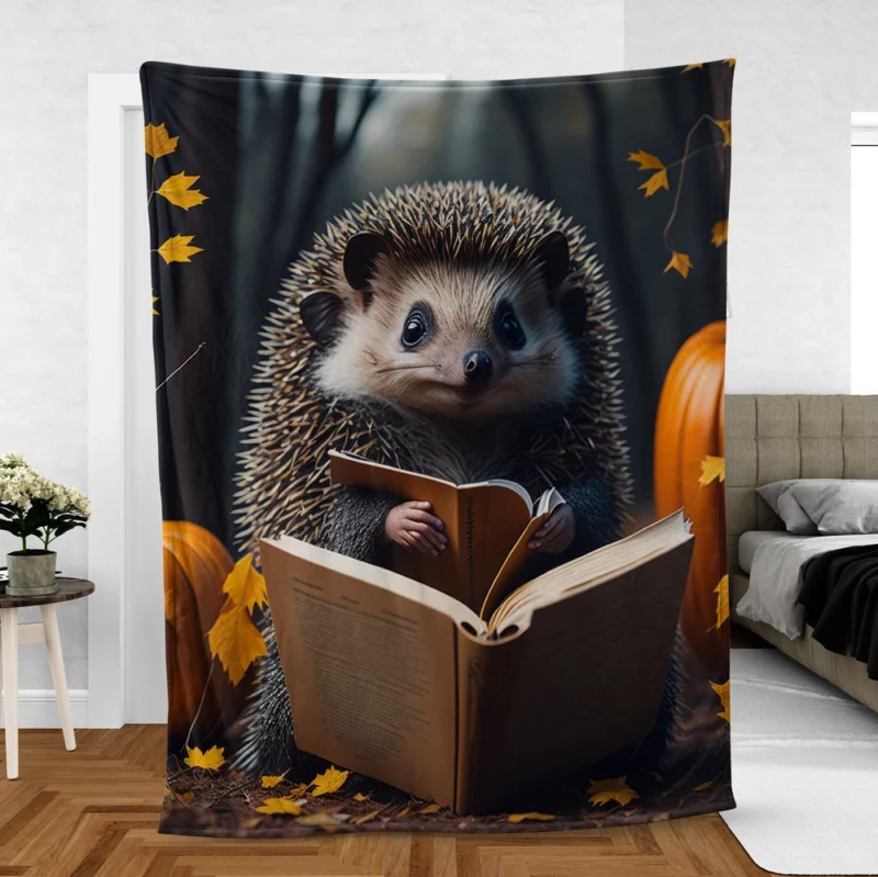 Reading Hedgehog Illustration Fleece Blanket