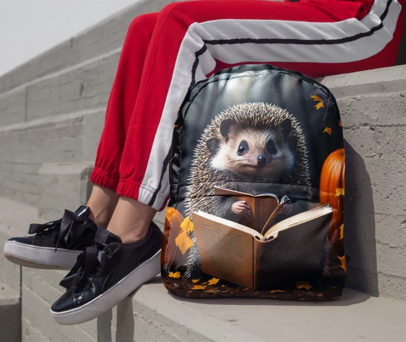 Reading Hedgehog Illustration Minimalist Backpack 1