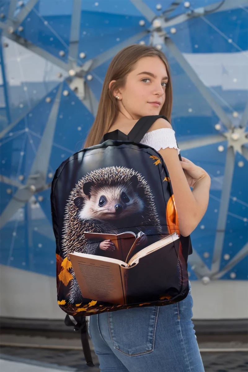 Reading Hedgehog Illustration Minimalist Backpack 2