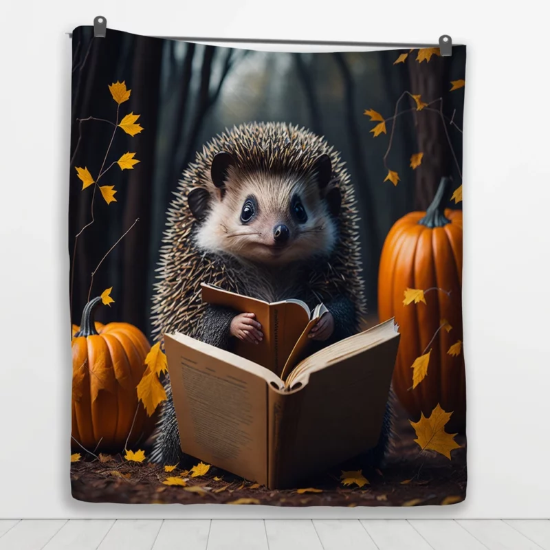 Reading Hedgehog Illustration Quilt Blanket 1