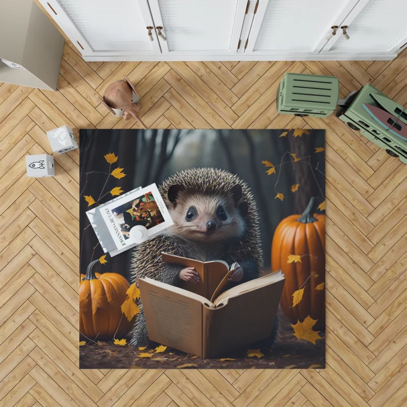 Reading Hedgehog Illustration Rug