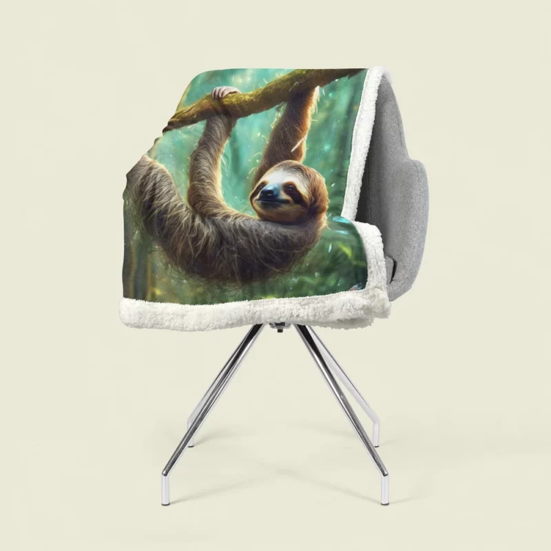 Realistic Sloth in the Forest Sherpa Fleece Blanket 1