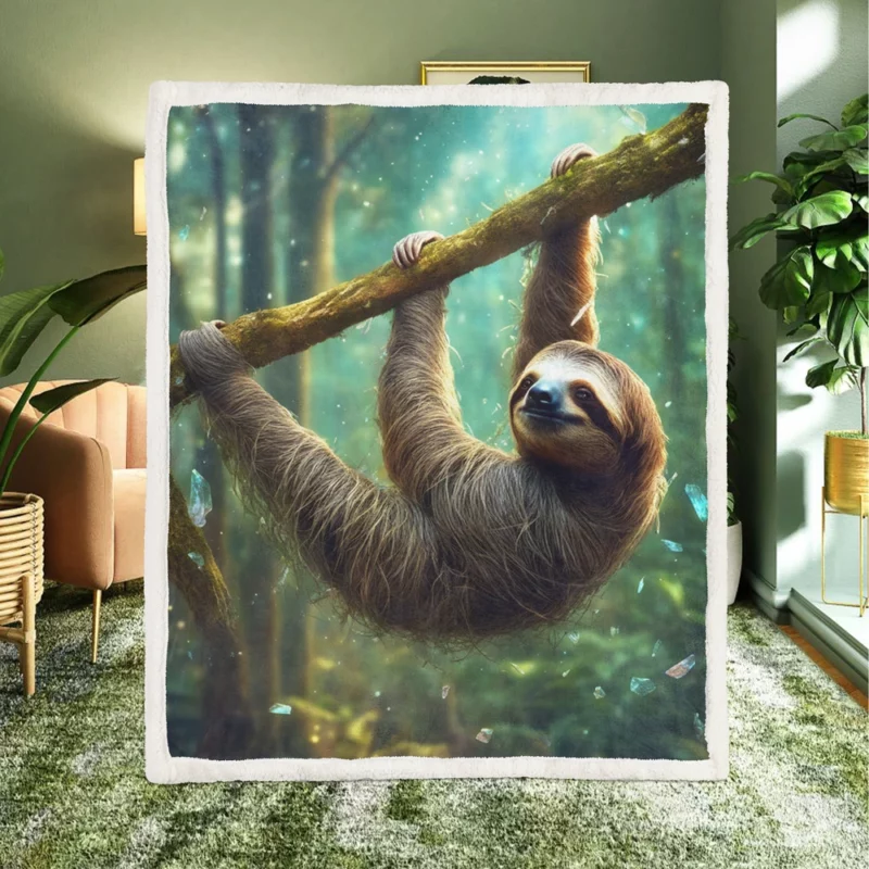 Realistic Sloth in the Forest Sherpa Fleece Blanket