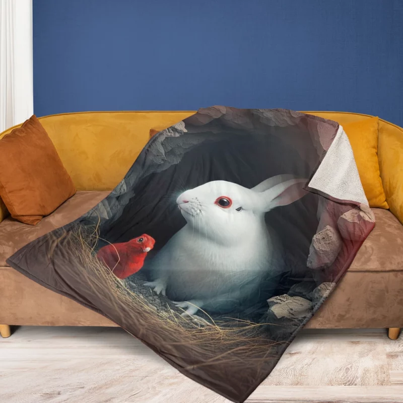 Red Bird and White Rabbit Fleece Blanket 1